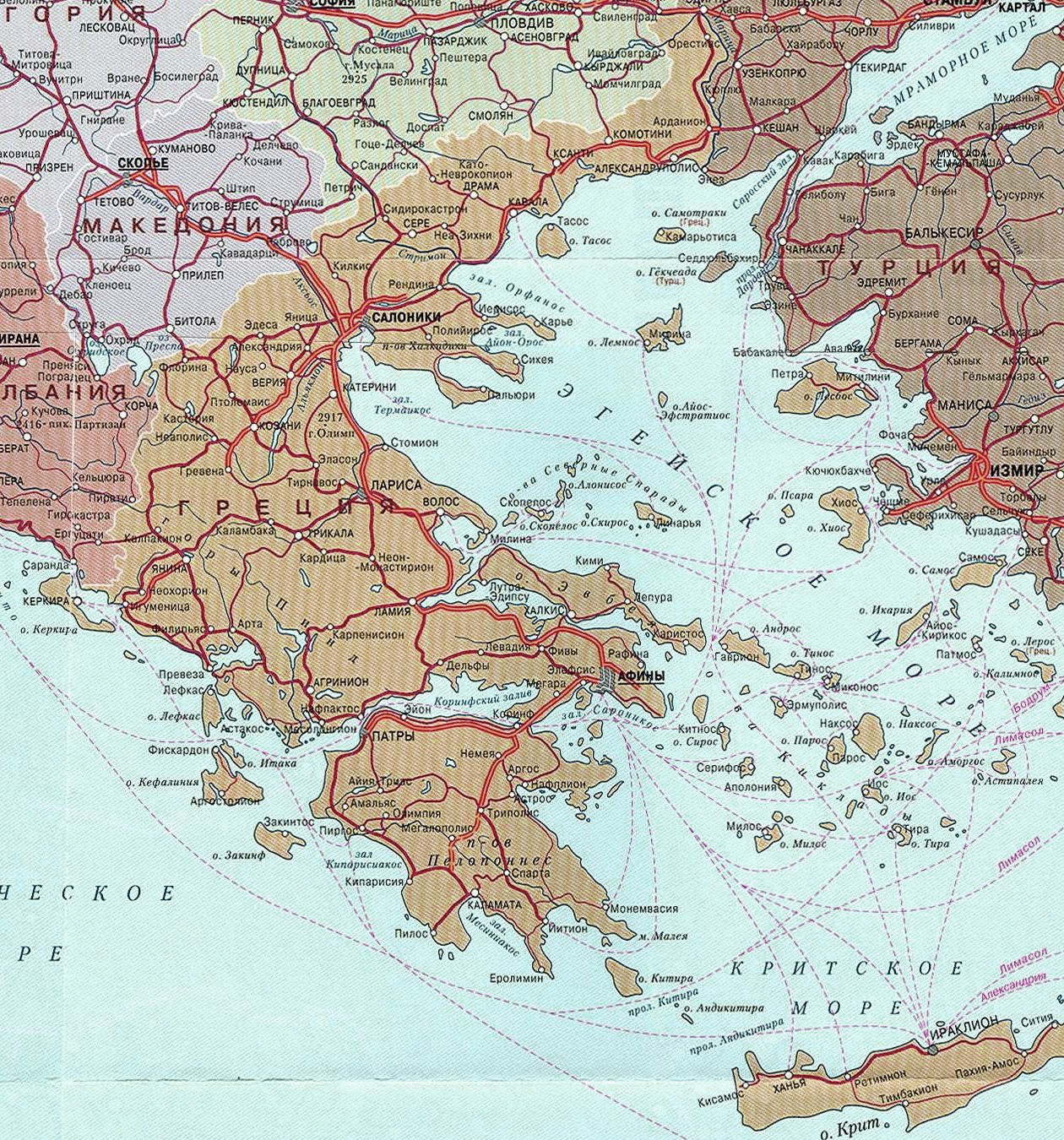 Карта Греции с островами на русском языке